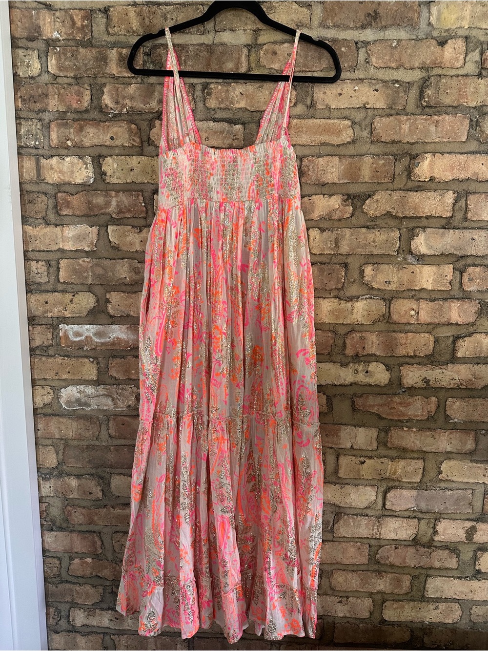 Ranees Tassel Cotton Maxi Sundress with Neon Pink Paisley Print - Picture 5 of 6